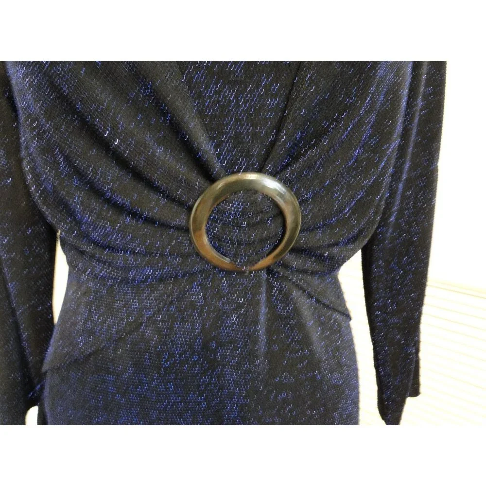 Connected Apparel Top Womens Medium M Black Blue Sparkle Long Sleeve Knit Blouse - Picture 2 of 7